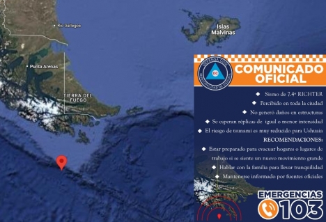 Defensa Civil de Ushuaia emite recomendaciones tras sismo de 7,4° Richter en el Pasaje Drake